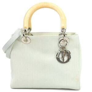 Christian Dior Lady 2way Shoulder Bag canvas green orange